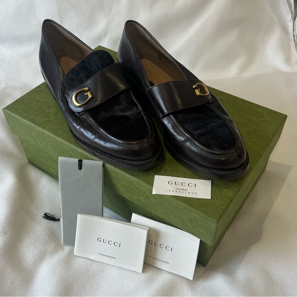 GUCCI Gucci loafers in brown with GG pony & leather size 7